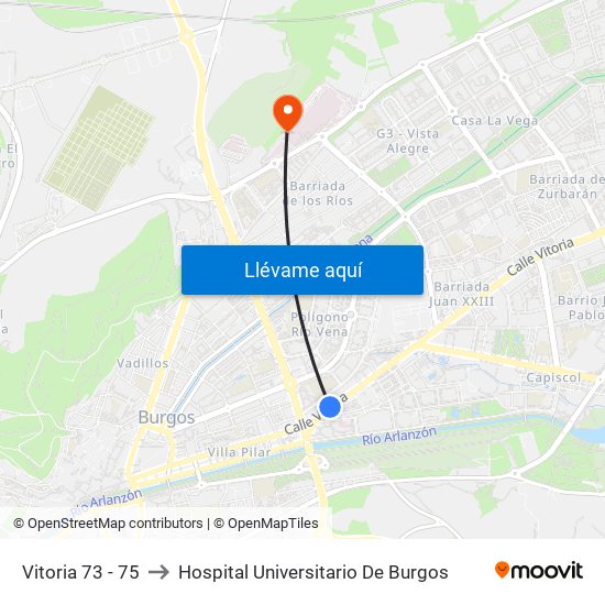 Vitoria 73 - 75 to Hospital Universitario De Burgos map