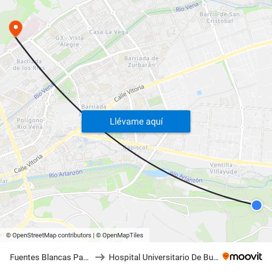 Fuentes Blancas Parque to Hospital Universitario De Burgos map