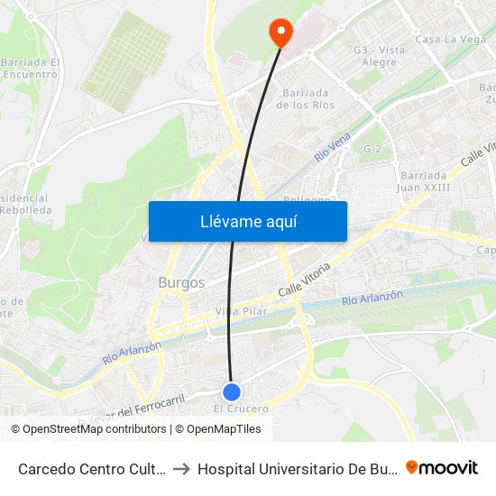 Carcedo Centro Cultural to Hospital Universitario De Burgos map