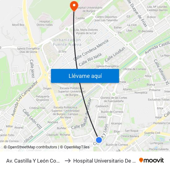 Av. Castilla Y León Comisaría to Hospital Universitario De Burgos map