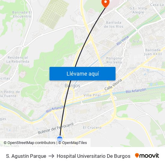 S. Agustín Parque to Hospital Universitario De Burgos map