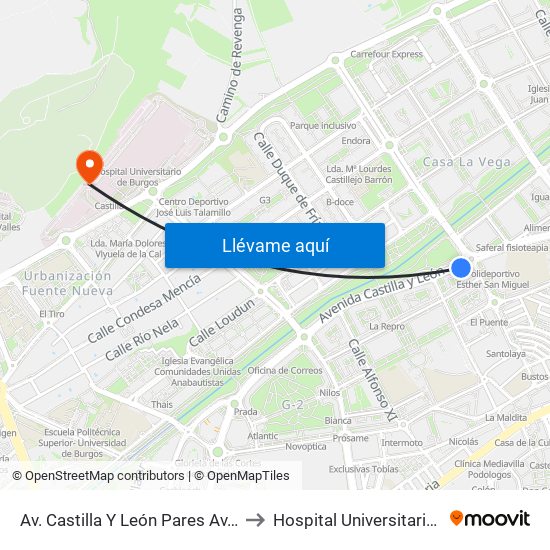 Av. Castilla Y León Pares Av. Casa La Vega to Hospital Universitario De Burgos map