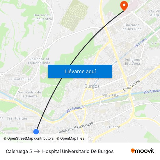 Caleruega 5 to Hospital Universitario De Burgos map