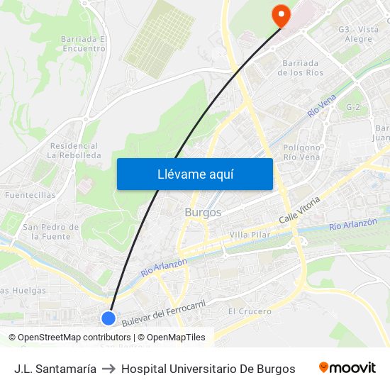 J.L. Santamaría to Hospital Universitario De Burgos map