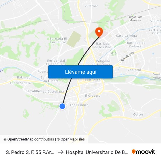 S. Pedro S. F. 55 P.Aragón to Hospital Universitario De Burgos map