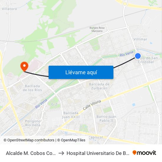 Alcalde M. Cobos Colegio to Hospital Universitario De Burgos map