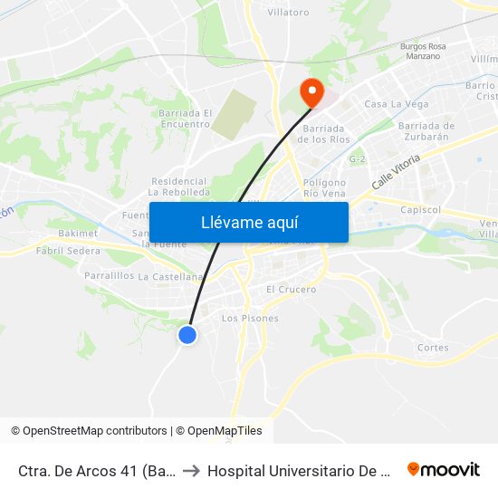Ctra. De Arcos 41 (Bajada) to Hospital Universitario De Burgos map