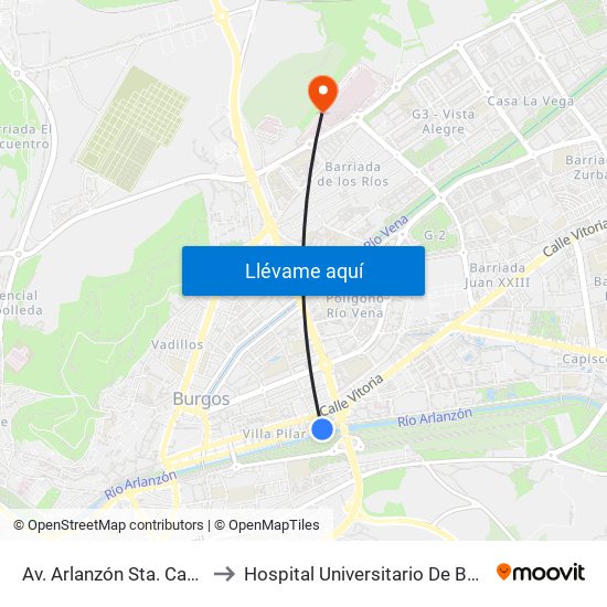 Av. Arlanzón Sta. Casilda to Hospital Universitario De Burgos map