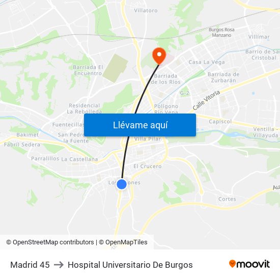 Madrid 45 to Hospital Universitario De Burgos map