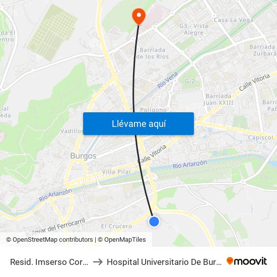 Resid. Imserso Cortes to Hospital Universitario De Burgos map