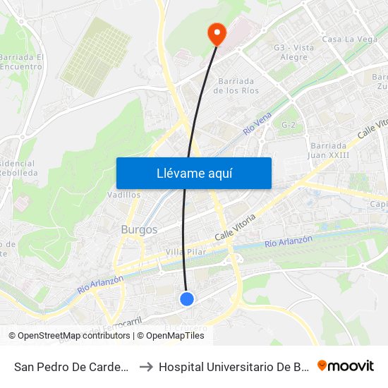 San Pedro De Cardeña 22 to Hospital Universitario De Burgos map