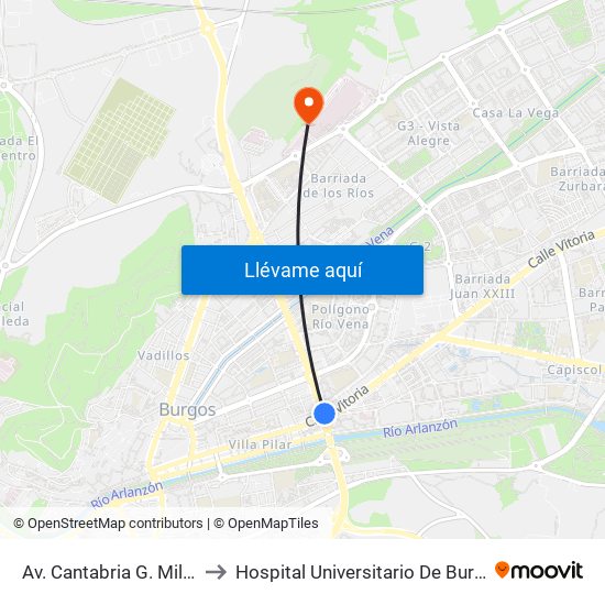 Av. Cantabria G. Militar to Hospital Universitario De Burgos map