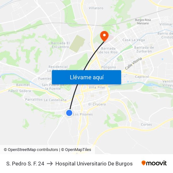 S. Pedro S. F. 24 to Hospital Universitario De Burgos map