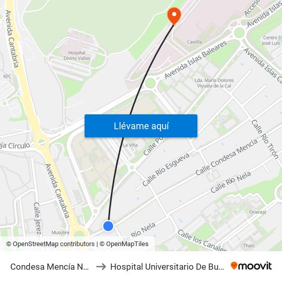 Condesa Mencía Nº 11 to Hospital Universitario De Burgos map