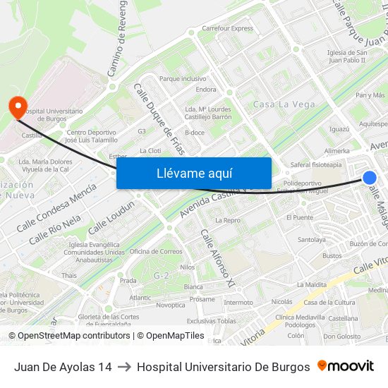 Juan De Ayolas 14 to Hospital Universitario De Burgos map