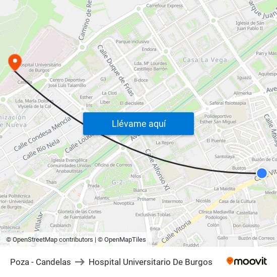 Poza - Candelas to Hospital Universitario De Burgos map