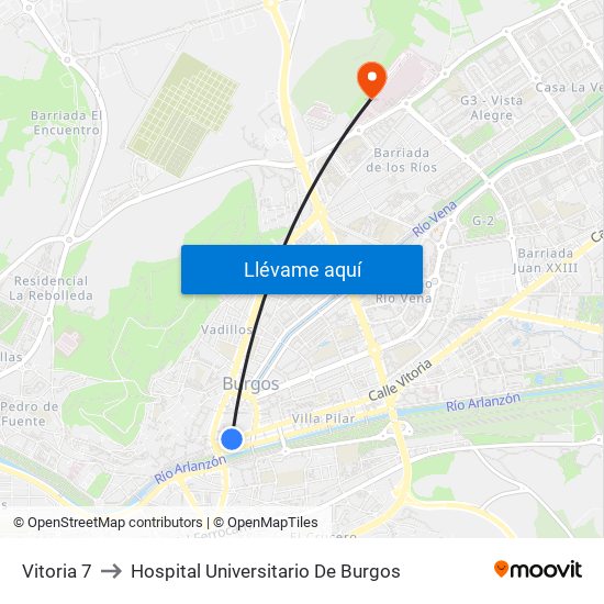 Vitoria 7 to Hospital Universitario De Burgos map