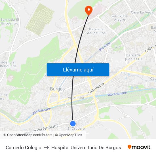 Carcedo Colegio to Hospital Universitario De Burgos map