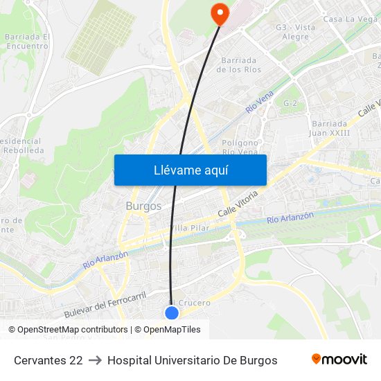 Cervantes 22 to Hospital Universitario De Burgos map