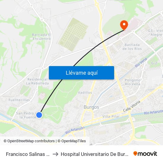 Francisco Salinas 22 to Hospital Universitario De Burgos map