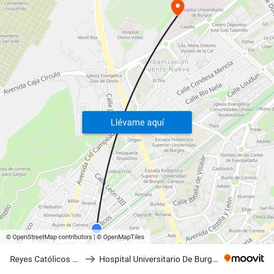 Reyes Católicos 33 to Hospital Universitario De Burgos map