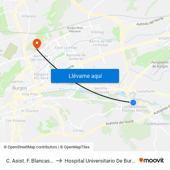 C. Asist. F. Blancas 2ª to Hospital Universitario De Burgos map