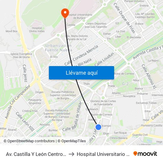 Av. Castilla Y León Centro Comercial to Hospital Universitario De Burgos map