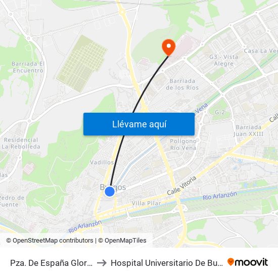 Pza. De España Glorieta to Hospital Universitario De Burgos map