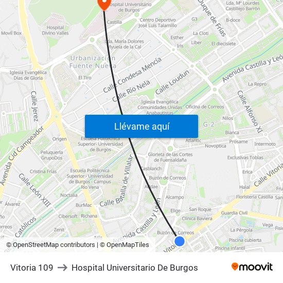 Vitoria 109 to Hospital Universitario De Burgos map