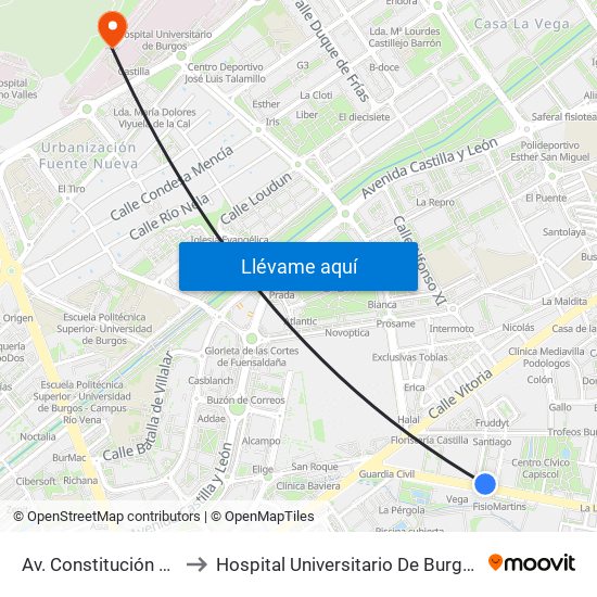 Av. Constitución 21 to Hospital Universitario De Burgos map
