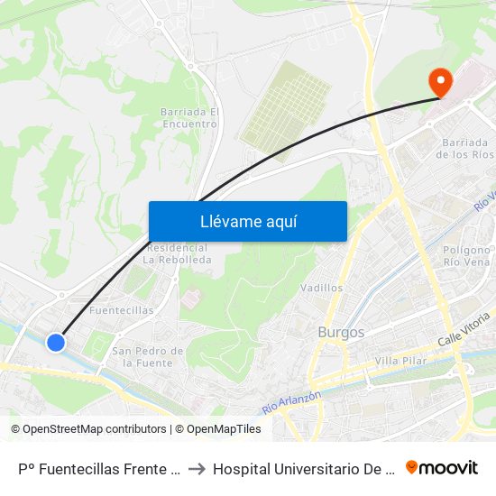 Pº Fuentecillas Frente Casas to Hospital Universitario De Burgos map