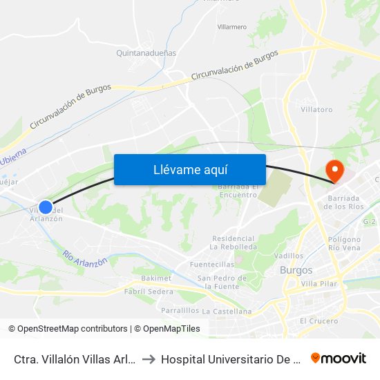 Ctra. Villalón Villas Arlanzón to Hospital Universitario De Burgos map