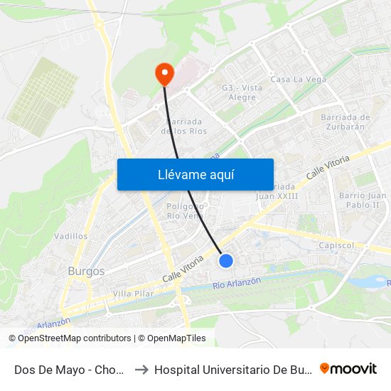 Dos De Mayo - Chopera to Hospital Universitario De Burgos map