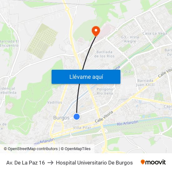 Av. De La Paz 16 to Hospital Universitario De Burgos map