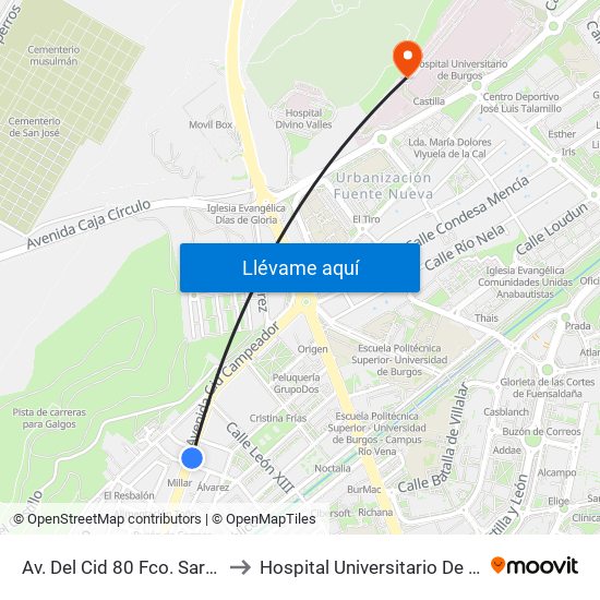 Av. Del Cid 80 Fco. Sarmiento to Hospital Universitario De Burgos map