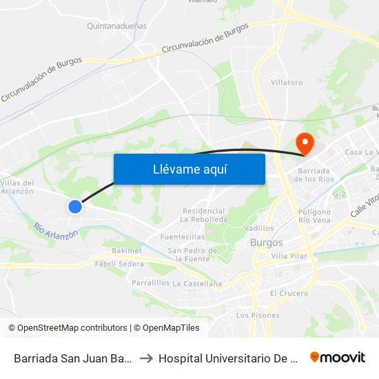 Barriada San Juan Bautista to Hospital Universitario De Burgos map