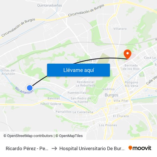 Ricardo Pérez - Penal to Hospital Universitario De Burgos map