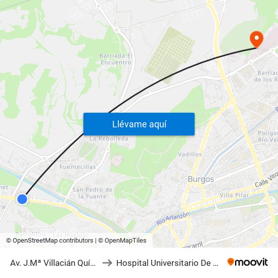 Av. J.Mª Villacián Químicas to Hospital Universitario De Burgos map