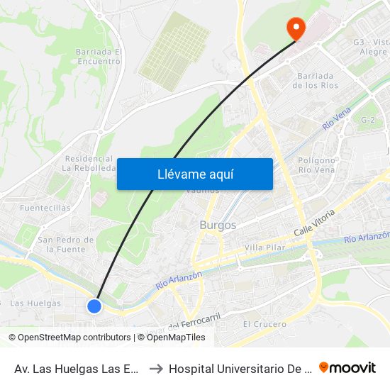 Av. Las Huelgas Las Esclavas to Hospital Universitario De Burgos map
