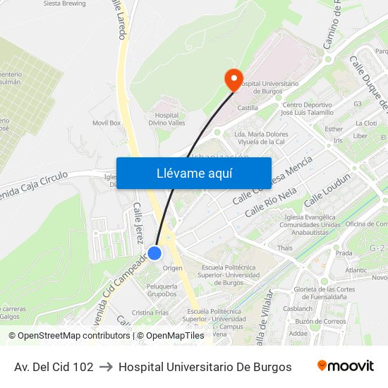 Av. Del Cid 102 to Hospital Universitario De Burgos map