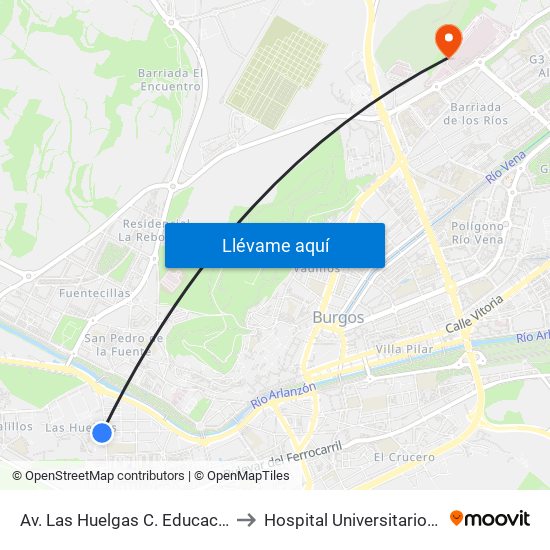 Av. Las Huelgas C. Educación Especial to Hospital Universitario De Burgos map