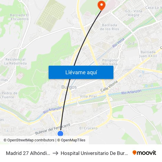 Madrid 27 Alhóndiga to Hospital Universitario De Burgos map