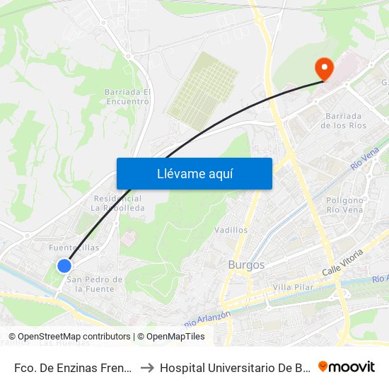 Fco. De Enzinas Frente 16 to Hospital Universitario De Burgos map
