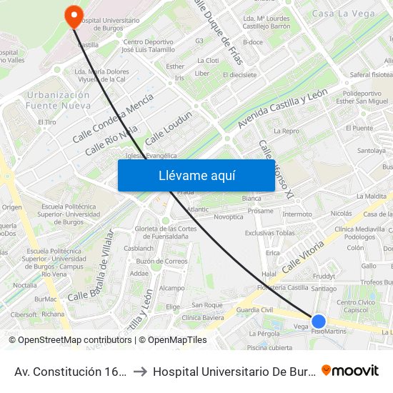 Av. Constitución 16-18 to Hospital Universitario De Burgos map