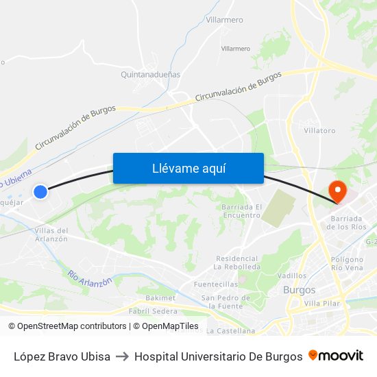 López Bravo Ubisa to Hospital Universitario De Burgos map