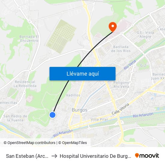 San Esteban (Arco) to Hospital Universitario De Burgos map