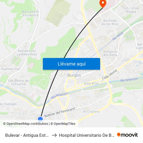 Bulevar - Antigua Estación to Hospital Universitario De Burgos map