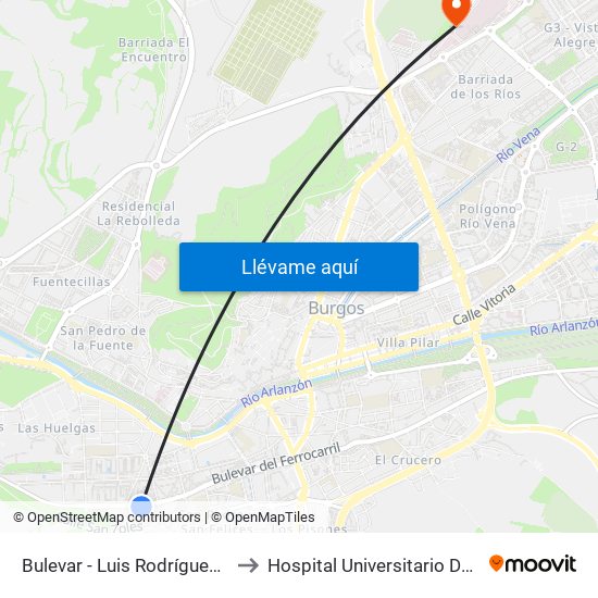 Bulevar - Luis Rodríguez Arango to Hospital Universitario De Burgos map