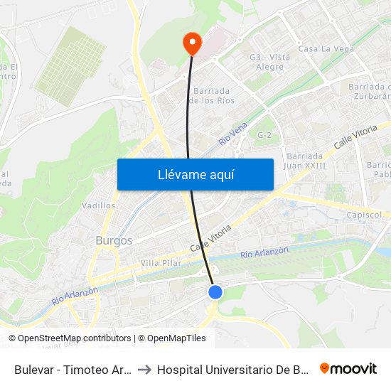 Bulevar - Timoteo Arnáiz to Hospital Universitario De Burgos map