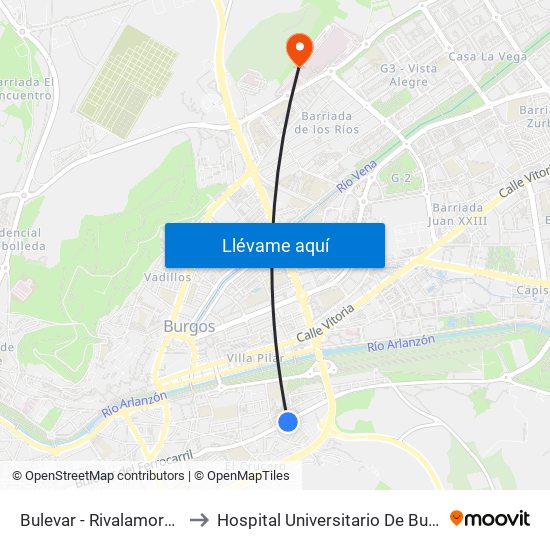 Bulevar - Rivalamora 14 to Hospital Universitario De Burgos map